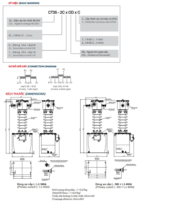 Biến Dòng 35KV Ngâm Dầu 1 Mạch 1-400A EMIC - EM5K04